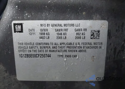 2012 Chevrolet Malibu Ls из США, поврежденный, VIN 1G1ZB5E00CF250744